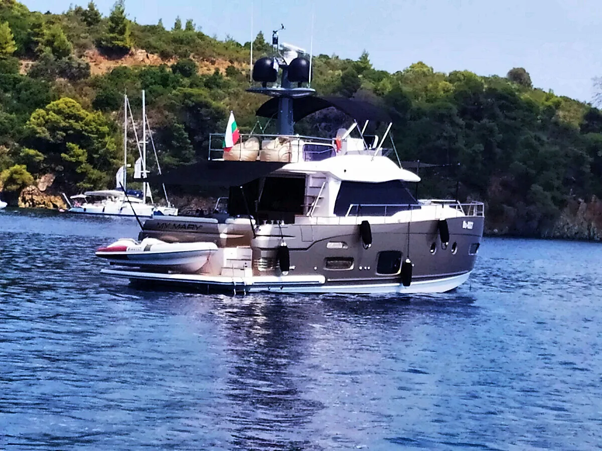 Aft view at anchor with tender