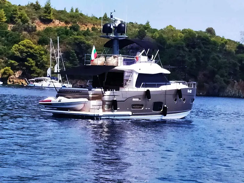 Aft view at anchor with tender