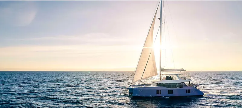 AGATA BLU under sail at sunset