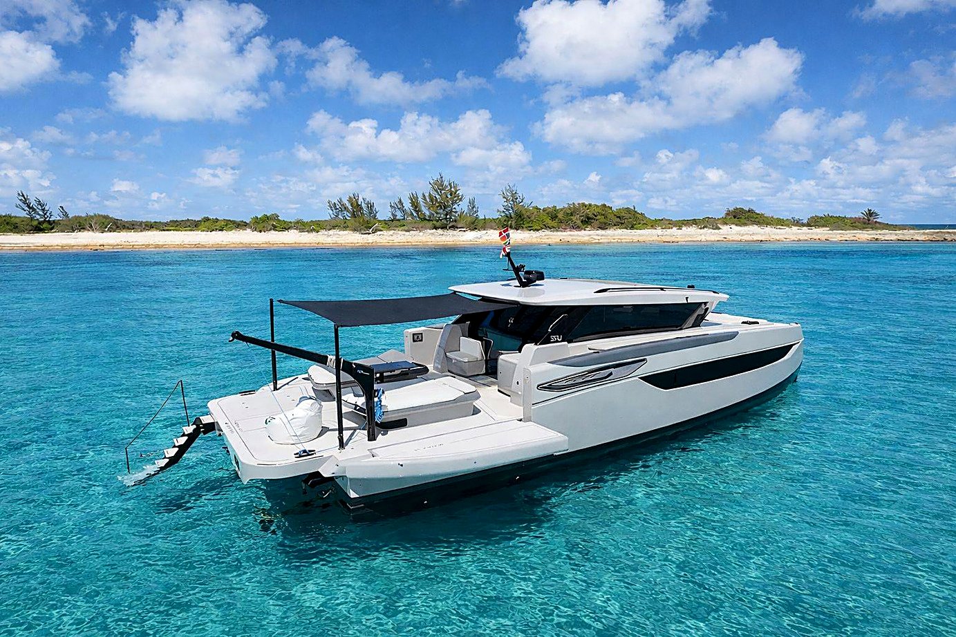 Sunreef Ultima 55 at anchor with shade sails